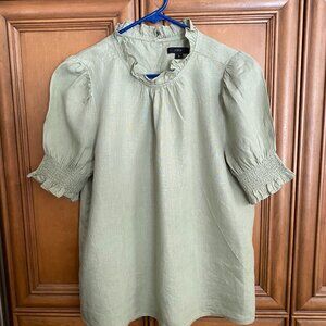 J Crew, smocked linen puff-sleeved top, Medium, Brown, machine washable, worn 1x